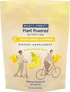 Wiley's Finest Vegan Omega-3 Gummies - Zucchero Naturale - Dha Vegetariano, Ala & Sda - Gluten Free - Limone Flavor, 60 Gummies