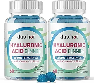 Gummie di acido ialuronico, Integratori di acido ialuronico con vitamina C & Biotina 5000mcg per pelle, capelli, salute delle unghie, Integratori delle articolazioni per le donne e gli uomini, Basso zucchero, Vegan, Non OGM, 60 conteggi