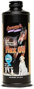 Sammy’sTM Shiny Coat Flaxseed olio - 100% puro, olio naturale di lino, freddo-pressed, eccellente fonte di Omega-3 per il tuo amico peloso, per la pelle più sana e cappotto dei tuoi cani, gatti, altri animali - 32 Oz