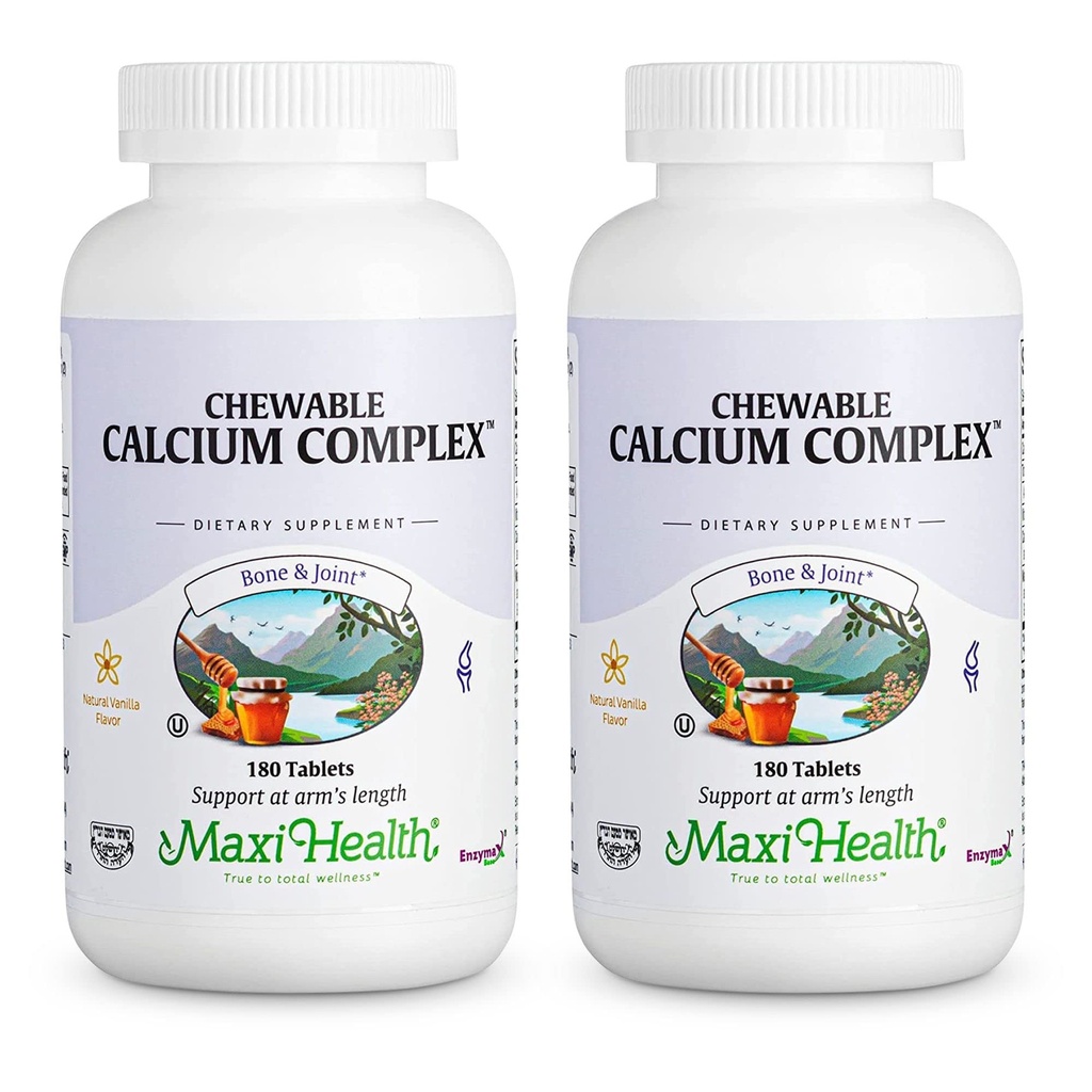 Maxi Health Kaubarer Kalziumkomplex - Vanillegeschmack Vitamin D3 und Magnesium Kaubares zur Unterstützung von Knochen - Koscheres Magnesium- und Kalziumpräparat für Frauen und Männer (180 Zählung, Packung 2)