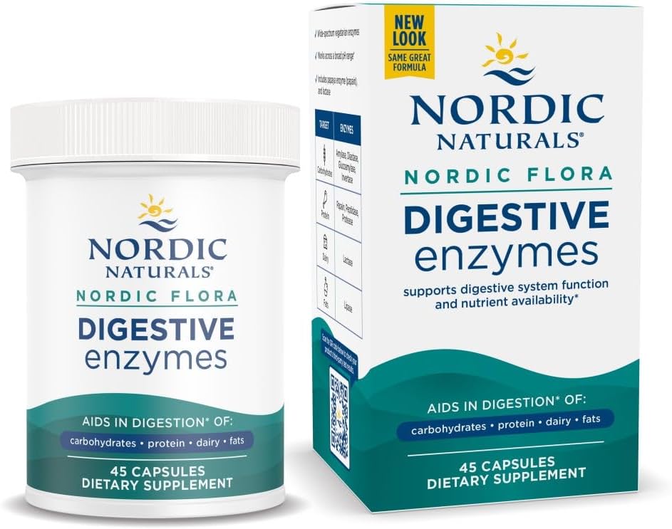 Nordic Naturals Nordic Flora Digestive Enzymes - 45 Kapseln - Verdauungsfunktion, optimiert Nährstoffverfügbarkeit - Non-GMO - 45 Servietten