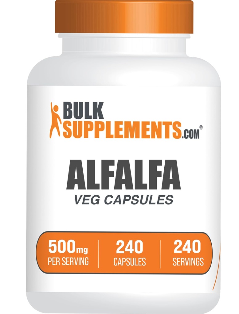 BulkSupplements.com Alfalfa Estratto di capsule - Alfalfa Supplemento, Green Superfood Supplement, Alfalfa Capsules - Gluten Free, 1 Capsule per Serving, 240 Veg Capsules (Pack of 1)