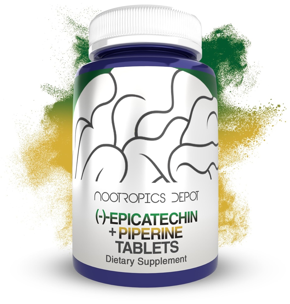 Nootropics Depot Epicatechin Tabletten | 200mg (-)-Epicatechin + 6mg Piperin für Bioverfügbarkeit | Grüner Teeextrakt | Fördert Muskelmasse, Herz-Kreislauf-Gesundheit und Energie | 90 Count