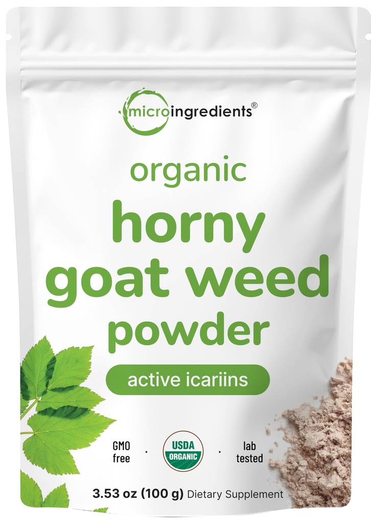 Maximale Stärke Bio Pure Horny Ziegen Weed mit aktiven Icariins für Männer und Frauen, 100 Gramm, Bio Epimedium Pulver für Energie und Immunsystem Booster, Filler Free und Vegan Friendly