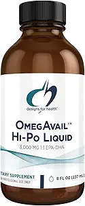 Designs for Health OmegAvail Hi-Po Liquid - High Concentration 1500mg EPA 1500 DHA - Triglycéride Omega 3 Huile de poisson Cœur Santé et Suppléments Cerveau - Saveur de citron naturel (8oz)