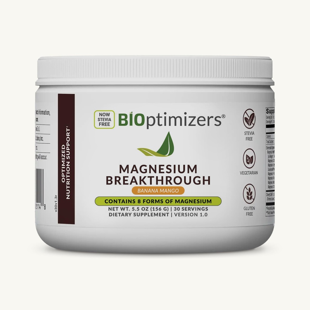 BIOptimizers Magnesium Breakthrough Drink - 8 forme di magnesio, elettroliti, salute del sonno, stress, recupero del muscolo, supporto cardiaco | Glycinate, Citrate, Malate- Banana Mango