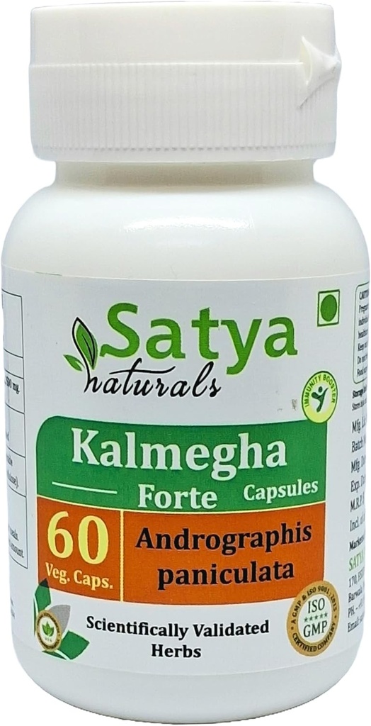 Kalmegha Forte Capsule 500 mg. 60 Veg. Capsule | Kalmegha (Andrographis Paniculata) Estratto di capsule per gli uomini e le donne | Ayurvedic Herbal Supplement/Rimedies | 10:1 Forte (1 Bottiglia di 60 capsule)