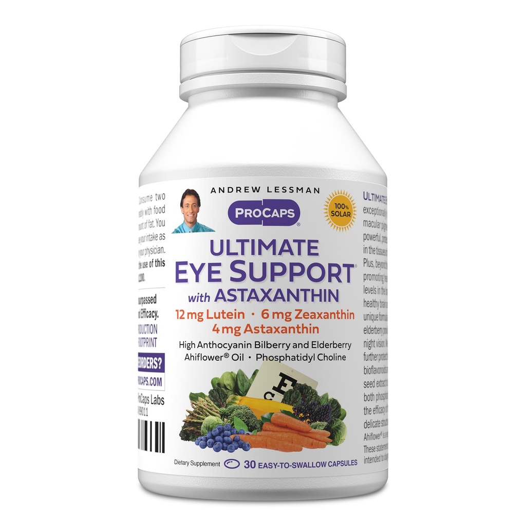 ANDREW LESSMAN Ultimate Eye Support mit Astaxanthin 30 Softgels - 12mg Lutein, 6mg Zeaxanthin, 4mg Astaxanthin, Bilberry. Schlüsselnährstoffe zur Unterstützung der Augengesundheit, Förderung einer gesunden Vision. Keine Zusatzstoffe