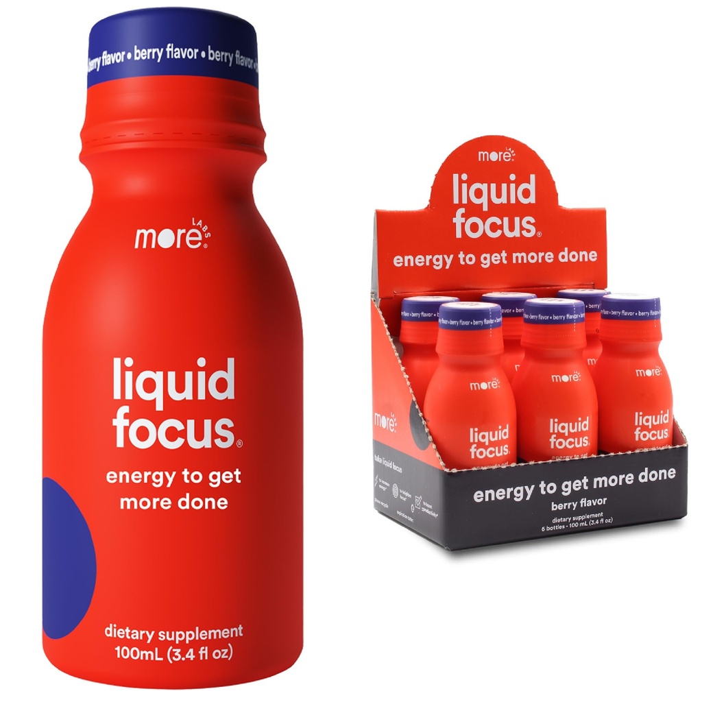 Mehr Labs Liquid Focus, Nootropic Smart Drink mit leistungsstarken Antioxidantien & Adaptogenic Kräuter für Energie und Konzentration, 150mg Koffein (Pack von 6)