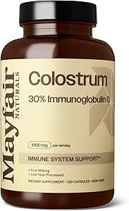 Colostrum Supplement 1000mg, 120 capsule, 30% IgG, Bovine Colostrum, Supporto del sistema immunitario