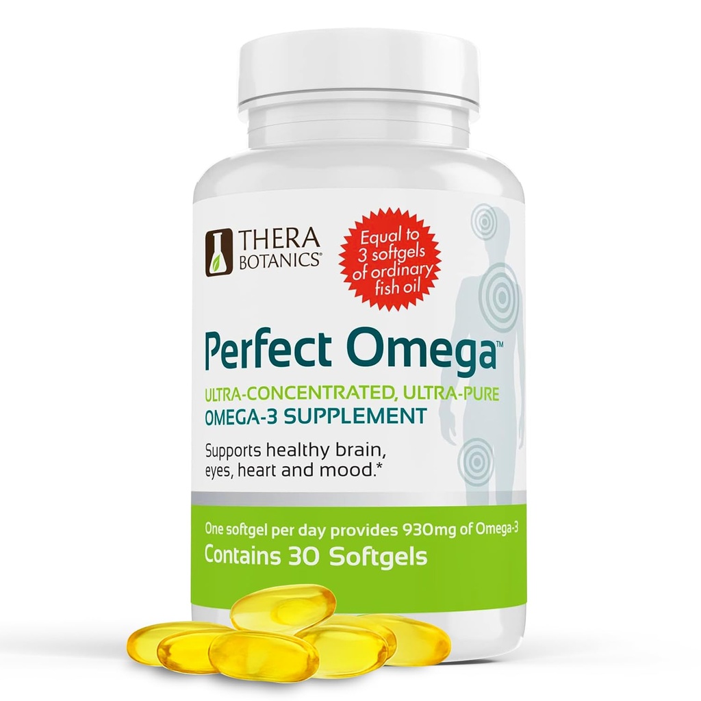 Therabotanics Perfect Omega Fish Oil Supplement EPA & DHA – Hohe Absorption, Konzentrat Omega 3 für Herz, Gehirn, Augen, &amp; Stoffwechsel - Alaskan Fish Oil Softgels - 30 Count (Pack von 1)