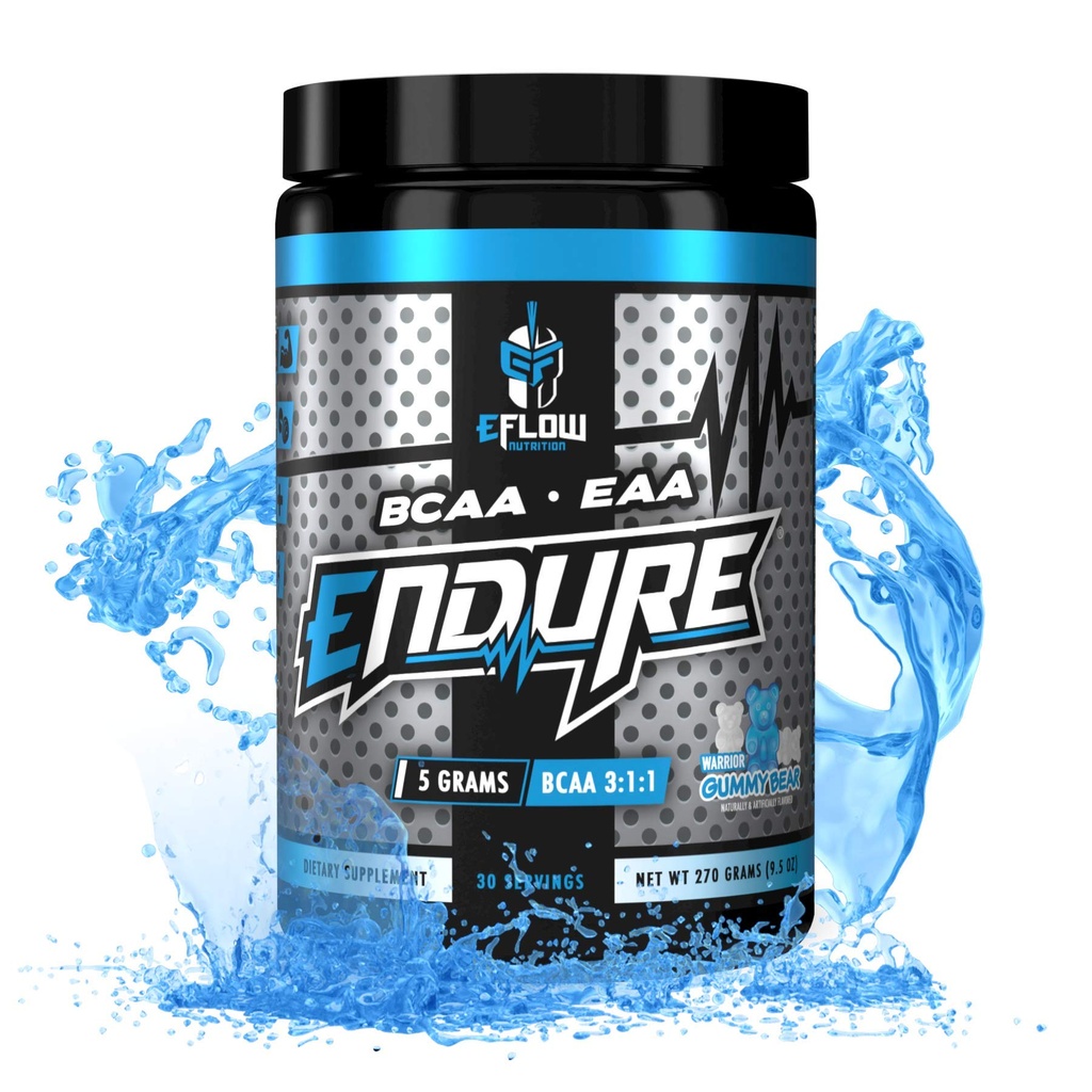 eFlow Nutrition Endure BCAA Plus EAA - Aminoacidi essenziali Polvere elettrolita Intra Workout - Migliorare l'energia, il recupero e le prestazioni - Guerriero Gummy Bear (30 Serve)