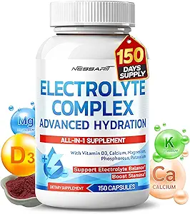 Complexe électrolytique - Hydratation avancée avec vitamine D3, calcium, magnésium, phosphore, potassium - 150 Compte - Fabriqué et testé aux États-Unis