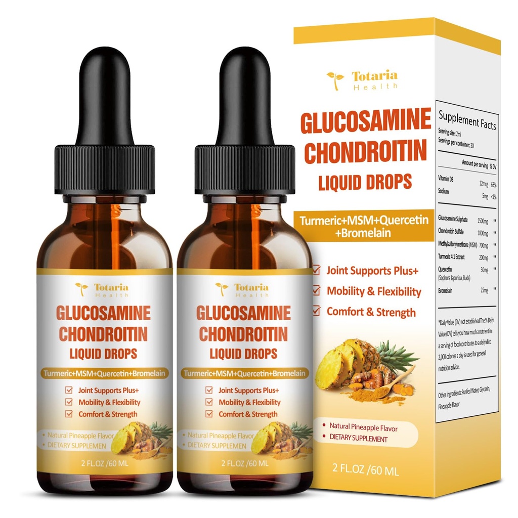 (2 Packs) Glucosamin Chondroitin MSM Support Joint Health - Chondroitin Sulfate Supplement Turmeric, Quercetin, Bromelain, MSM Öl