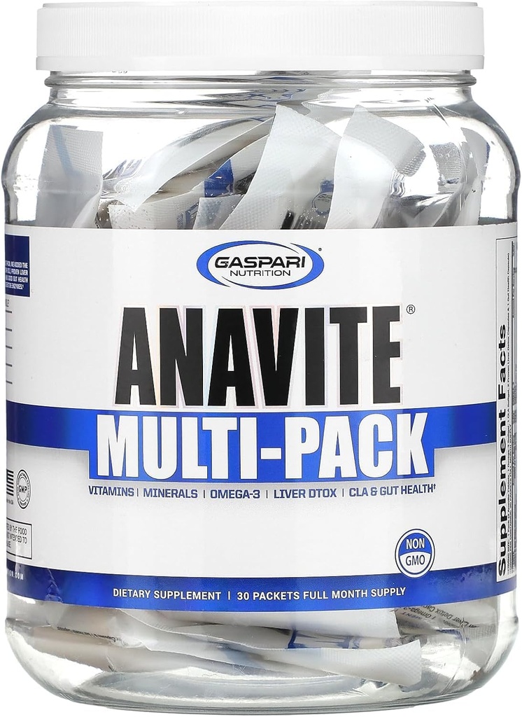 Anavite de la nutrition Gaspari, packs multivitamines à spectre complet, multivitamines d'anavite, CLA, Oméga 3s, Gut prouvé et Détox du foie prouvé, tous en 1 (30 portions, 5 en 1 paquet multivitamine)