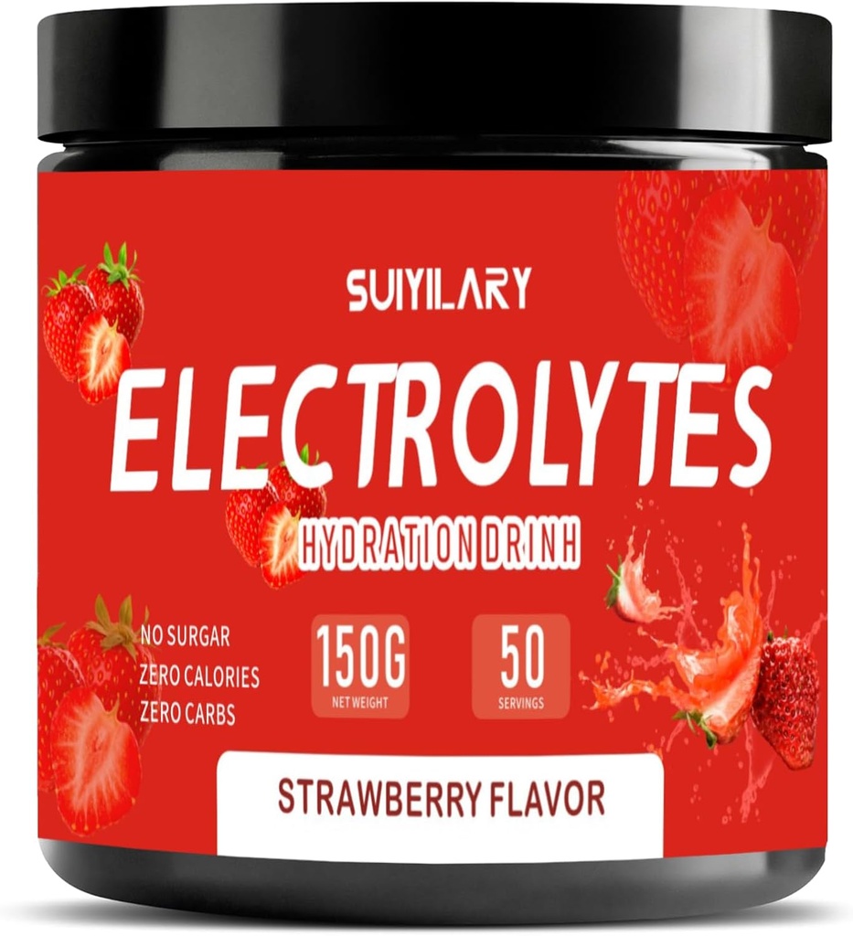 Elektrolyte Pulver Kein Zucker keine Kohlenhydrate, Keto Täglich Elektrolyt Getränke Mix, Kalium & Salz Hydration Pulver Elektrolyte Zero Calorie Zucker freie Elektrolytpulver, Erdbeer 50 Servierungen