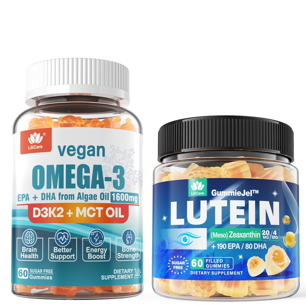 Zuckerfrei Lutein 20mg 40mg & Vegan Omega3 Gummis 1280mg