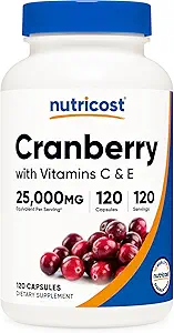 Extrait de canneberge Nutricost 25 000mg (120 portions) 2 bouteilles avec vitamine C et vitamine E
