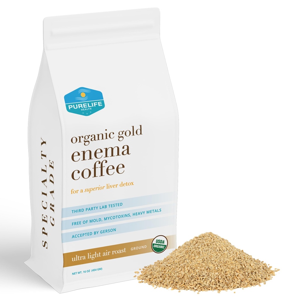Purelife Enema Coffee - 1 Lb Bio Ultra LIght "Gold" Enema Kaffee- Third Party Lab Tested - Schadstofffrei - Specialty Grade Pre-Ground - Gerson für Superior Leberentgiftung angenommen