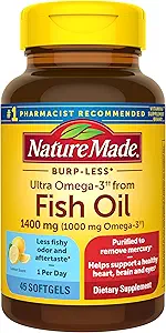 Natura fatta Burp-Less Ultra Omega-3 da Fish Oil 1400 mg, Integratore alimentare per il supporto cardiaco sano, 45 Softgels, 45 giorni di alimentazione