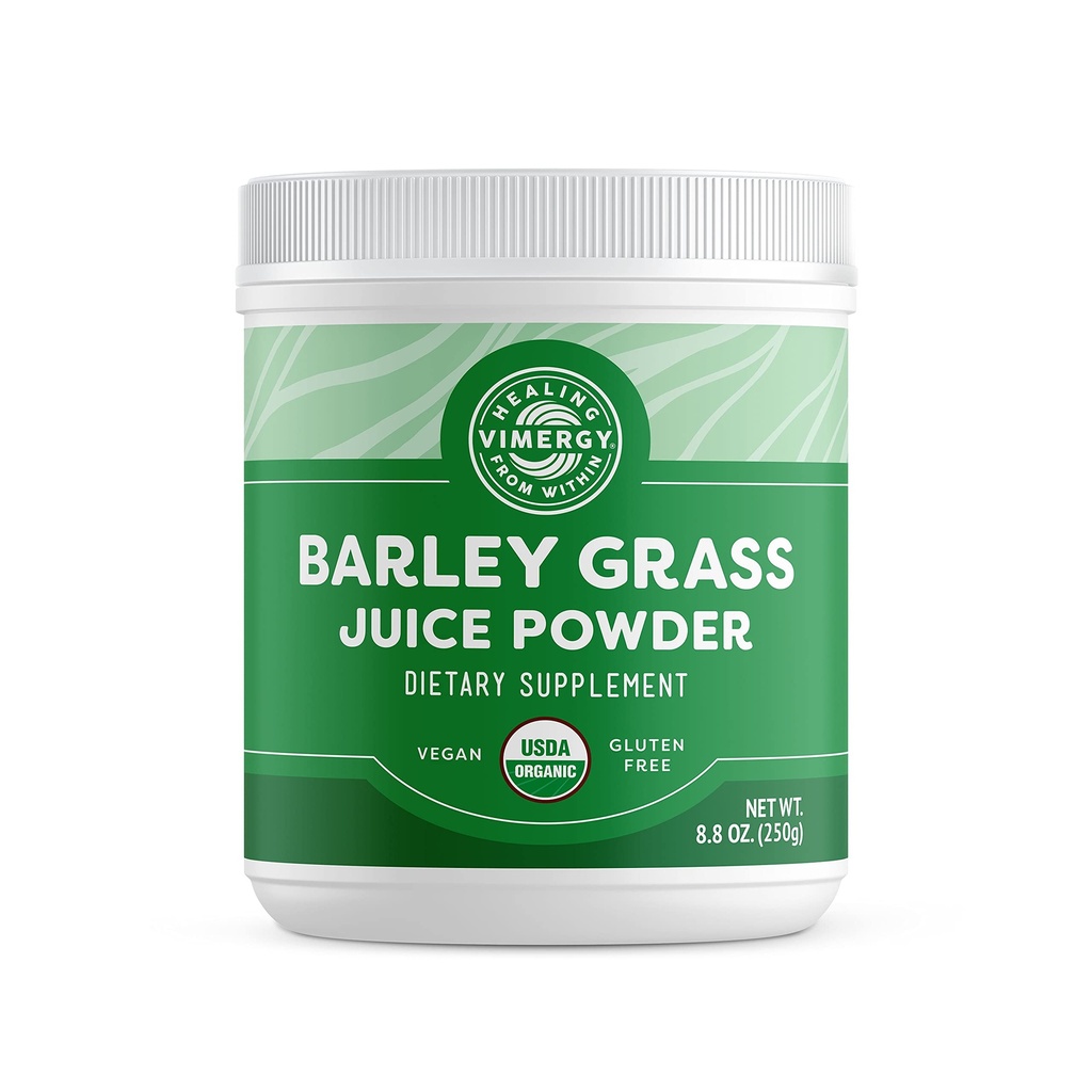 Vimergy Orzo Grass Succo Polvere Integratore alimentare - 0.8g per Serving (312 Serve) – Clean Superfood Formula – promuove la salute cardiovascolare* – Organico, Vegan & Gluten-Free – Dimensione regolare 250g