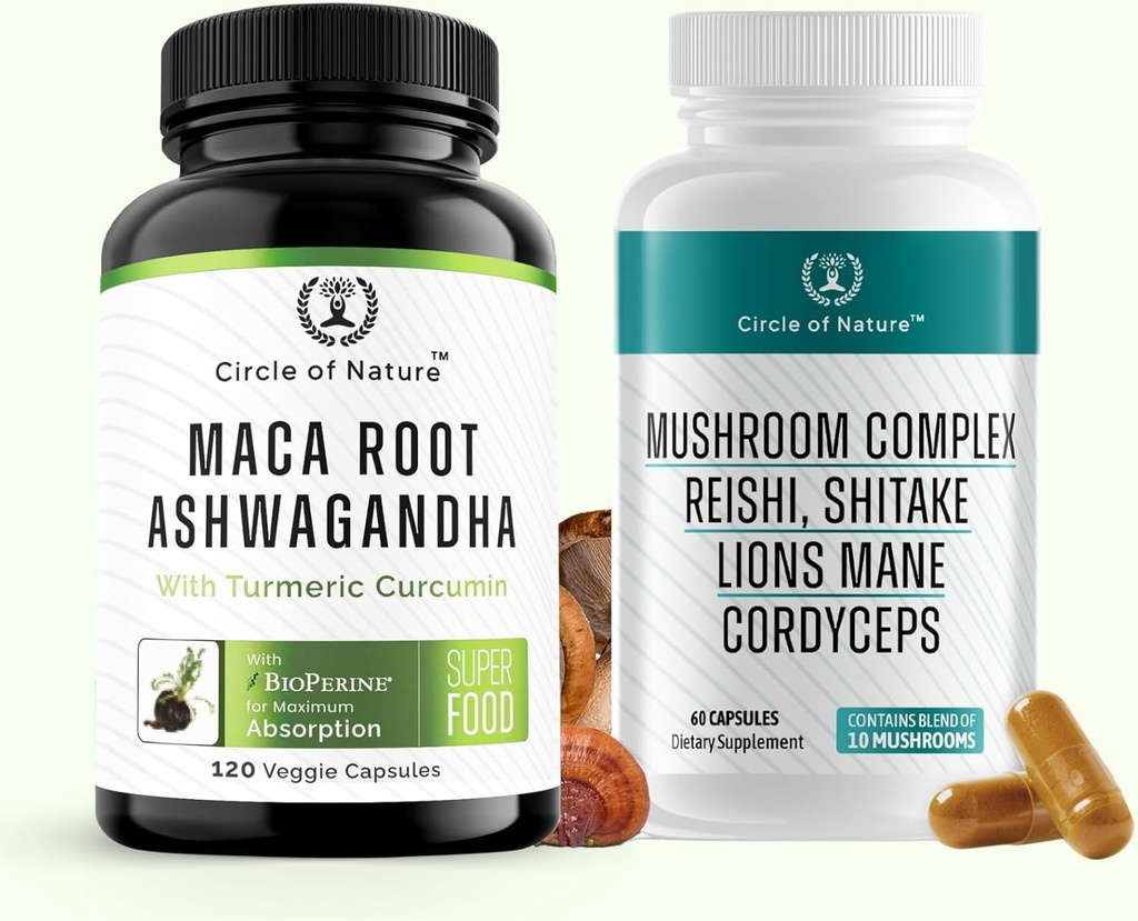Maca Root Ashwagandha & Mushroom Suppliment Contiene Lions Mane, Cordyceps, Reshi, Shitake