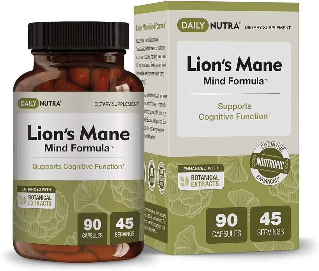 DailyNutra Lion de la Mane Mind Formula - Supplément Nootropic pour la santé cognitive du cerveau.