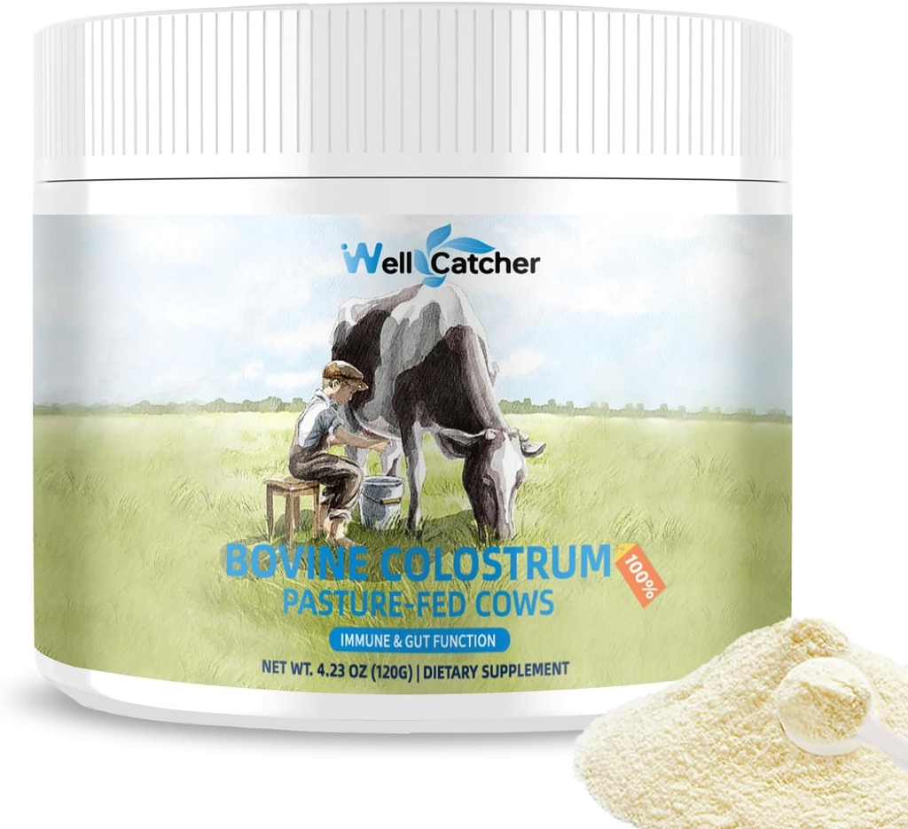 Poudre de colostrum pour les humains - Supplément naturel de colostrum haute IgG pour les enfants Adultes avec soin de peau de gueule immune facile à mélanger 60 portions