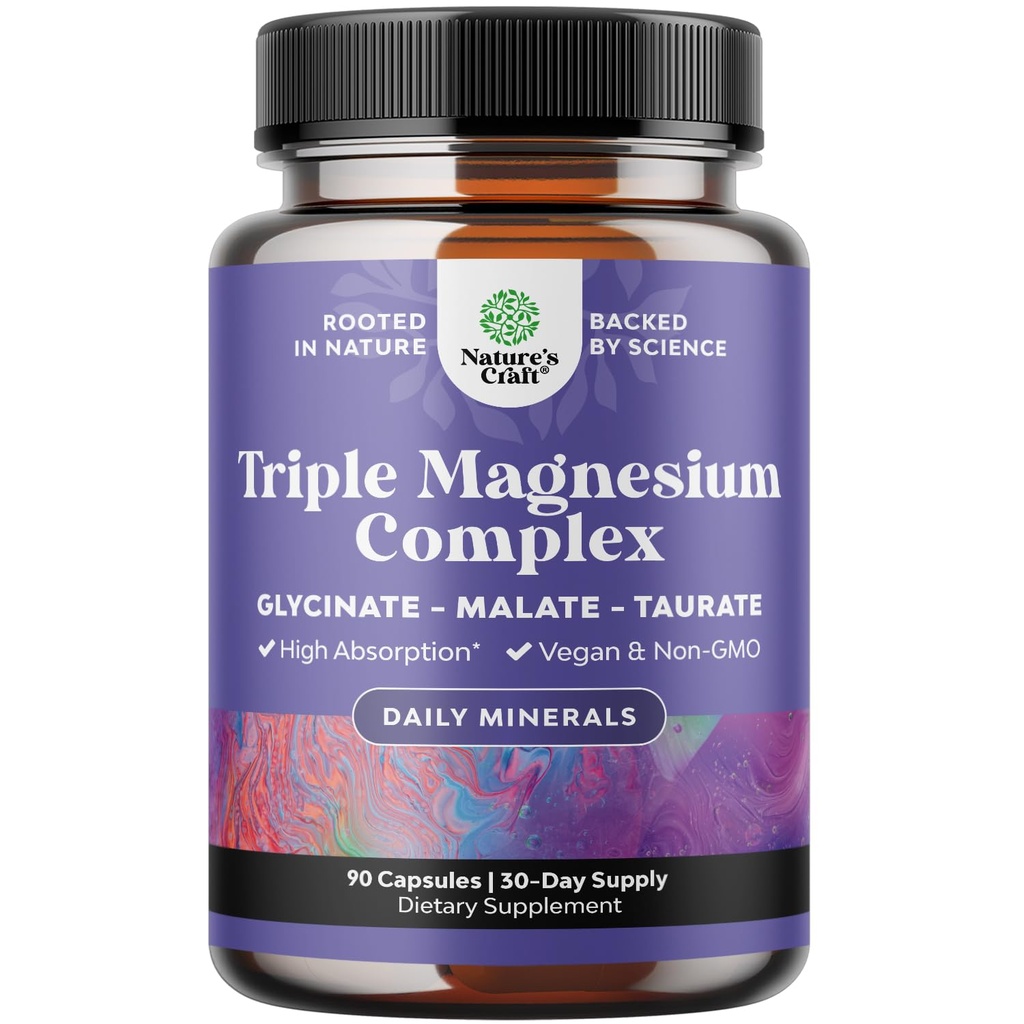 Dreifache Magnesium Complex Ergänzung Element - hohe Absorption Magnesium Taurate und Glycinate Plus Malate Blend für Schlaf Muskel Knochen Mood und mehr - Non GMO Vegan 90CT