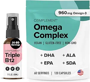 Complement Omega Complex & Triple B12 Spray Bundle – Integrazione completa Vegan Omega-3 e B12 per una maggiore energia e benessere
