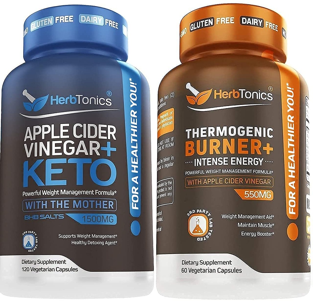 Vinaigre de cidre de pomme Herboronique + Formule BHB Keto - Soutien Digestion & Detox, Supplément de contrôle de l'appétit.