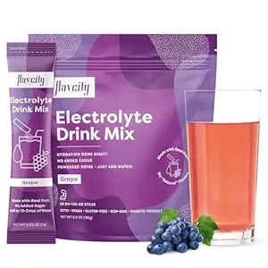 Miscela di bevanda degli elettroliti dell'uva di FlavCity, 28 On-The-Go Stick Packs - Pacchetti di polvere di elettroliti sani fatti con frutta reale - Keto in polvere Bevanda senza aggiunta di zucchero, senza glutine