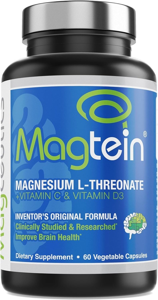 Magtein - Magnesium L-Threonate Supplement, Memory, Focus, Sleep & Brain Health Formula for Men & Women, Cognitive Support for Adults, Clinically Researched - 60 Veg Capsules