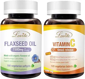 Lovita Flaxseed Oil & Vitamin C Nutrienti Bundle. Integratore alimentare Supporta una migliore nutrizione e benessere generale