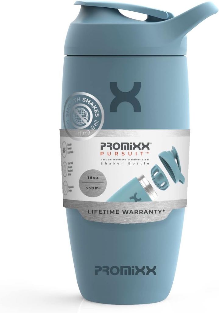 Promixx Pursuit Shaker Bottle Insulated Edelstahl Wasserflasche und Shaker Cup, 18oz, Ocean Calm Blue