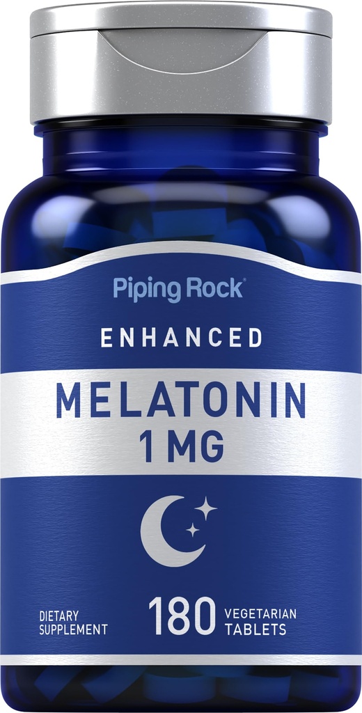 Piping Rock Melatonin 1 mg | 180 compresse | Supplemento per adulti | Vegetariano, Senza glutine, Non OGM