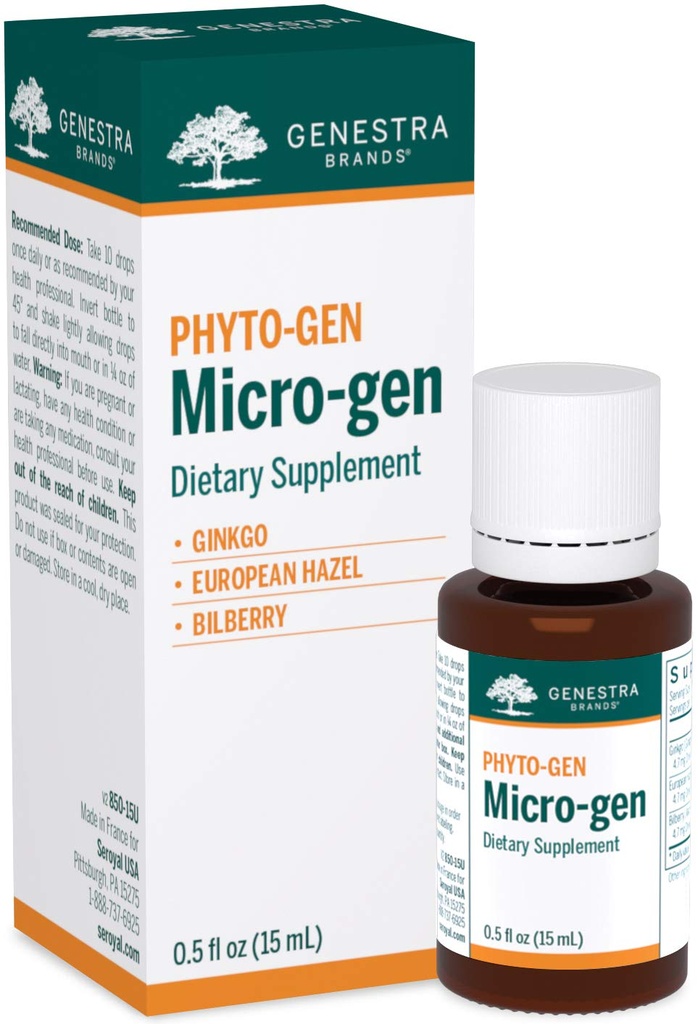 Genestra Brands Micro-gen | Gingko, European Hazel e Bilberry Herbal Supplement | 0.5 fl. oz.