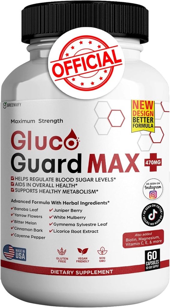 Supplément Gluco Guard Max Daily Wellness avec vitamines, minéraux et herbes – chrome, magnésium, banaba, mélone amer et zinc – sans OGM, sans gluten – 60 capsules
