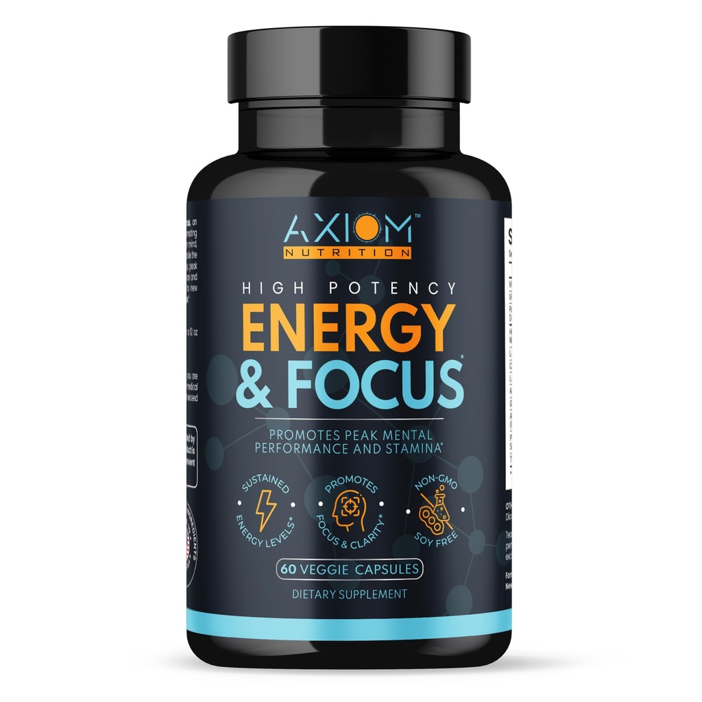 Energie und Fokus - Extra Strength 200mg Koffein und Lions Mane Mushroom Supplement, 60 Kapseln - mit Alpha GPC, L-Theanine, L-Tyrosine zur Unterstützung der Gehirnfunktion und Konzentration