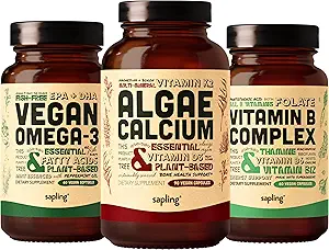 Algae Calcium & Vegan Omega 3 & Vitamine B - Supplément de calcium des algues rouges, des acides gras DHA et EPA, des vitamines essentielles B