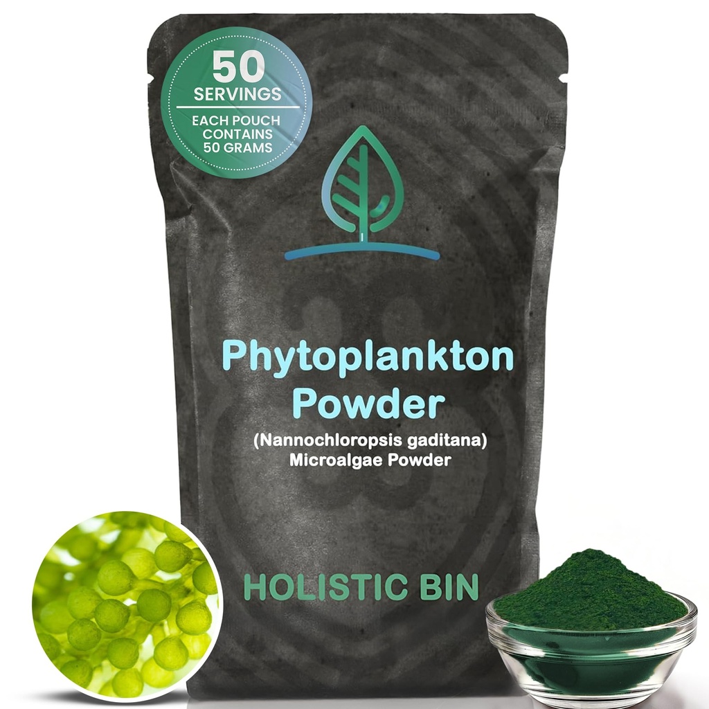 Poudre de phytoplancton marin Holistic Bin – Cultivée de façon durable dans la ferme d'eau verte nordique – Superfood d'Oméga-3 nutriment-dene – Riche en acides aminés, chlorophylle, vitamines et minéraux traces – 50 grammes
