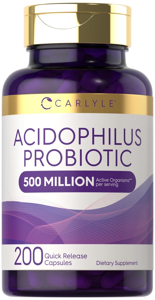 Carlyle Acidophilus Probiotic Capsule per Donne e Uomini | 500 Milioni di CFU | 200 Pills | Lactobacillus Supplement | Non OGM e Gluten Free
