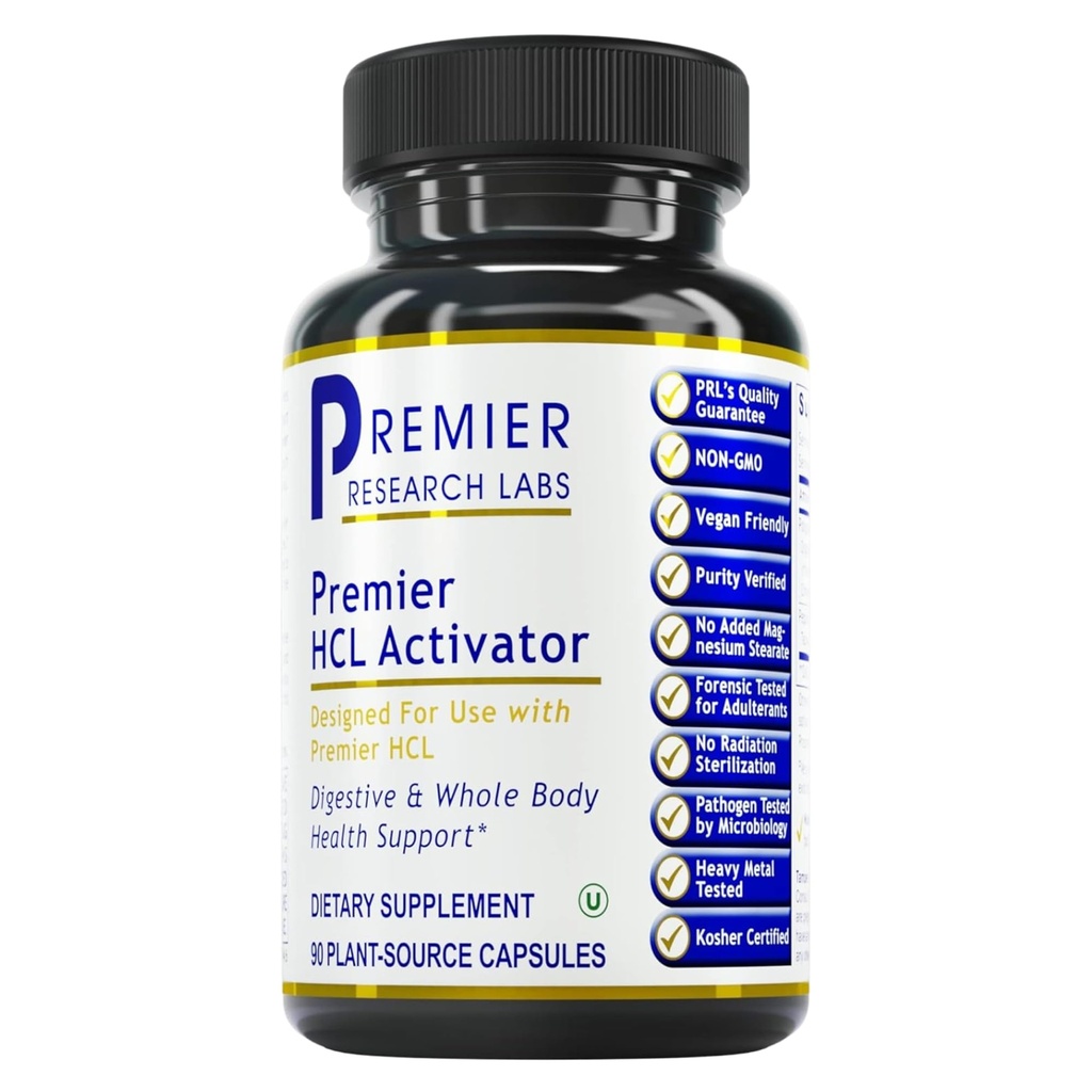 Premier Research Labs Premier HCL Activator - Supplément enzymatiques digestifs de la Pepsin pour une fonction digestive optimale pour les hommes et les femmes, acide bas-estomac, absorption nutritive - 90 capsules végétariennes