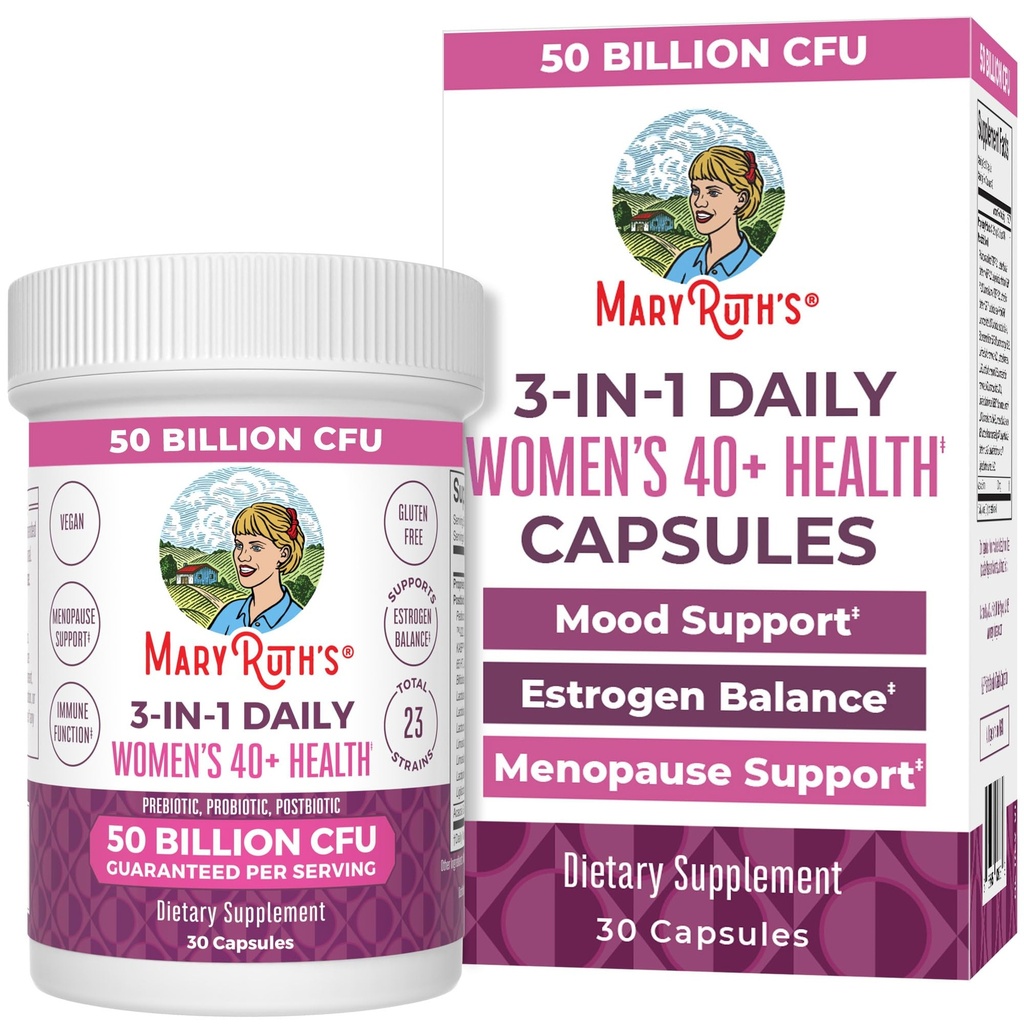 MaryRuth Organics 3-in-1 Tägliche Gesundheit 40+ Probiotika für Frauen | Klinisch getestet | Estrogen Supplement für Frauen | 50 Billion CFU | Allergen Free | 30 ct