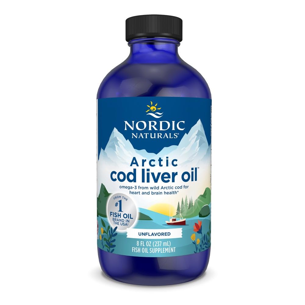 Nordic Naturals Arctic Cod Foie Oil, Sans saveur - 8 oz - 1060 mg Total Oméga-3 avec EPA et DHA - Santé du coeur et du cerveau, immunité en santé, bien-être général - Non-OGM - 48 portions