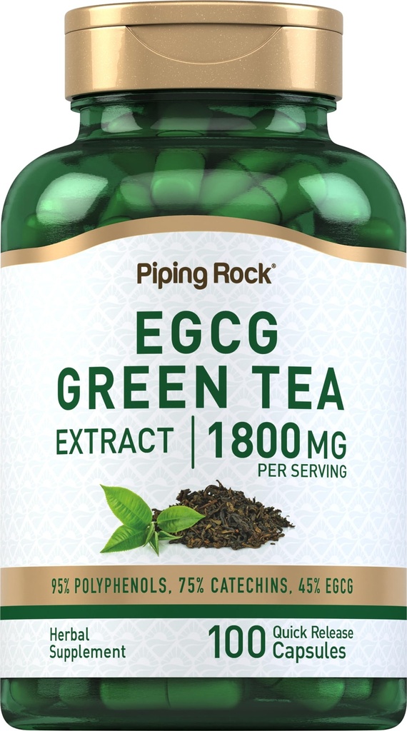 Piping Rock EGCG Green Tea Extract 1800 mg de 100 Capsules , Supplément normalisé , non-OGM, sans gluten