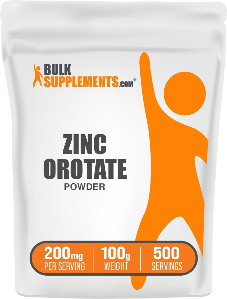 BulkSupplements.com Zink-Orotat-Pulver - Zink-Mineralien-Ergänzung, für Immununterstützung - Glutenfrei, 200mg pro Servierung, 100g (3,5 oz) (Pack von 1)