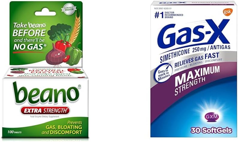Beano Ultra 800 Compte et gaz-X Résistance maximale 250mg Siméthicone 30 Compte Décompression de gaz