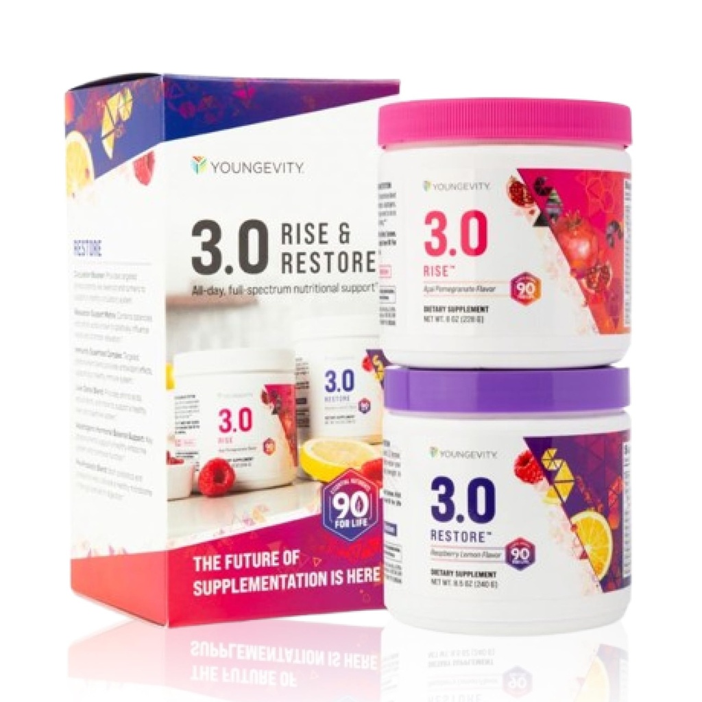 Youngevity Beyond Tangy Tangerine 3.0 Rise & Restore | Doppio Sistema Supplemento per Giorno e Notte | Energia Naturale, Supporto Cognitivo Immune & Digestivo | Acai Pomegranate & Raspberry Lemon