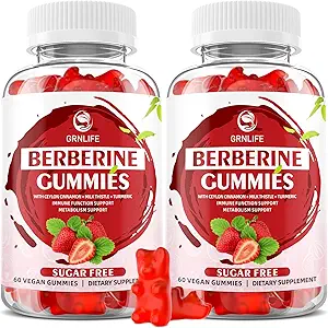 Berberine Gummis mit Ceylon Cinnamon 1500mg Hohe Potenz Berberine HCL-Ergänzung für Immun- und Stoffwechselunterstützung, Sugar Free, Erdbeeren Flavor - 120 Count